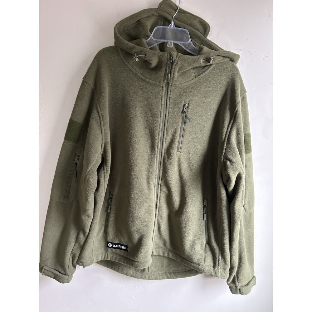 BÆRSkin Tactical Fleece Hoodie Men XL Olive Green Full Zip Utility Jacket - Picture 10 of 10
